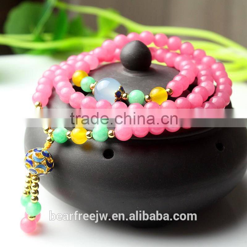 Natural Watermelon Color Malaysian Jade Buddhist Prayer Beads Tibetan Mala Wrap Bracelet
