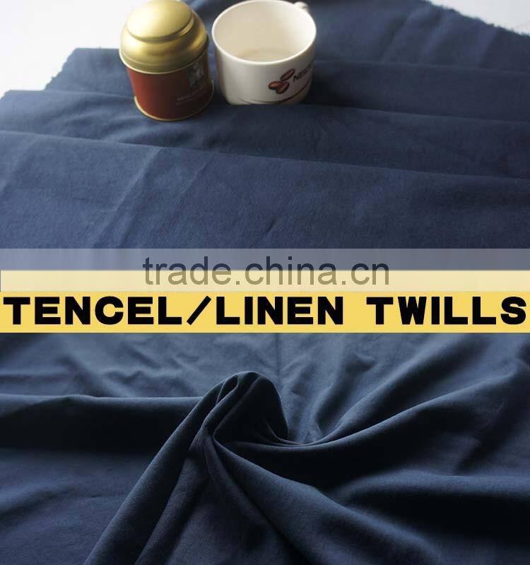 tencel linen woven fabrics plain dyed flax blended fabric dust coat cloth
