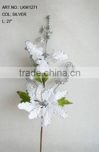 2013 Hot Sale Artificial Christmas Flowers 27" Artificial Velvet Poinsettia Spray