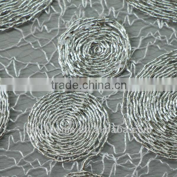 Silver Metallic Different Size Circle Array Designs Cord Embroidery Fabric For Evening Dress High Quality Fills Net