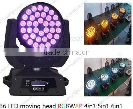 Wedding stage decoration rgbw zoom 36x10w 4in1 led moving head wash light moving beam moving