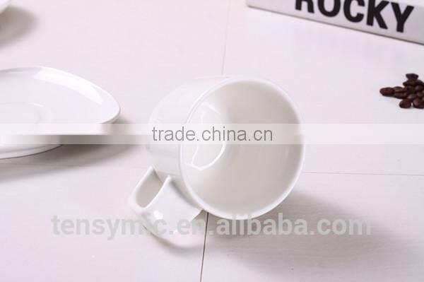 T00217 big handle white porcelain tea cup with saucer