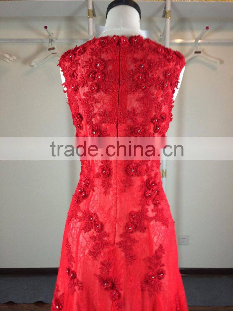 (JBH2016-8) MARRY YOU Real Sample Red Lace Evening Dress 2016