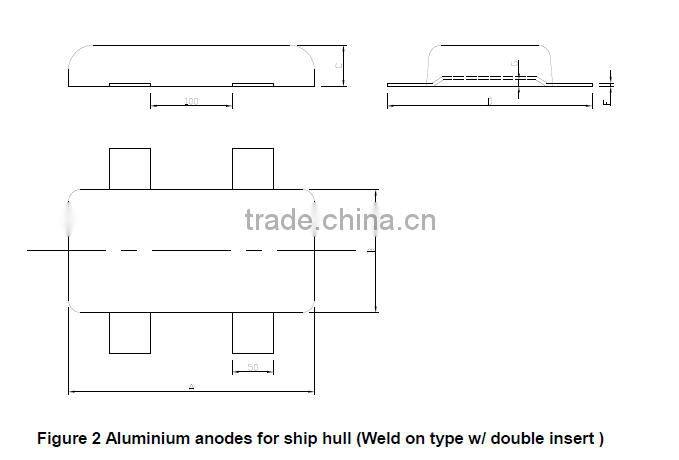 Aluminum anode for ship hull double insert