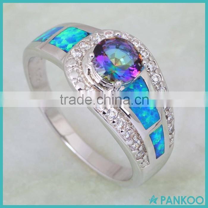 Fashion 925 Sterling Silver Mystic Rainbow Tanzanite Blue Fire Opal Ring
