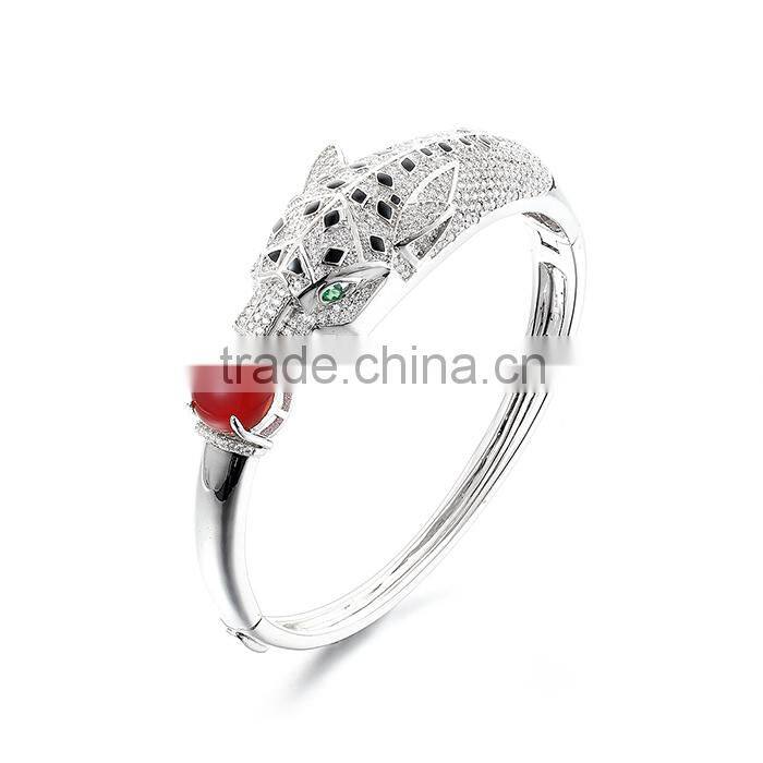 925 Sterling Silver Crystal Liod Head Bangle Bracelet SBG425W