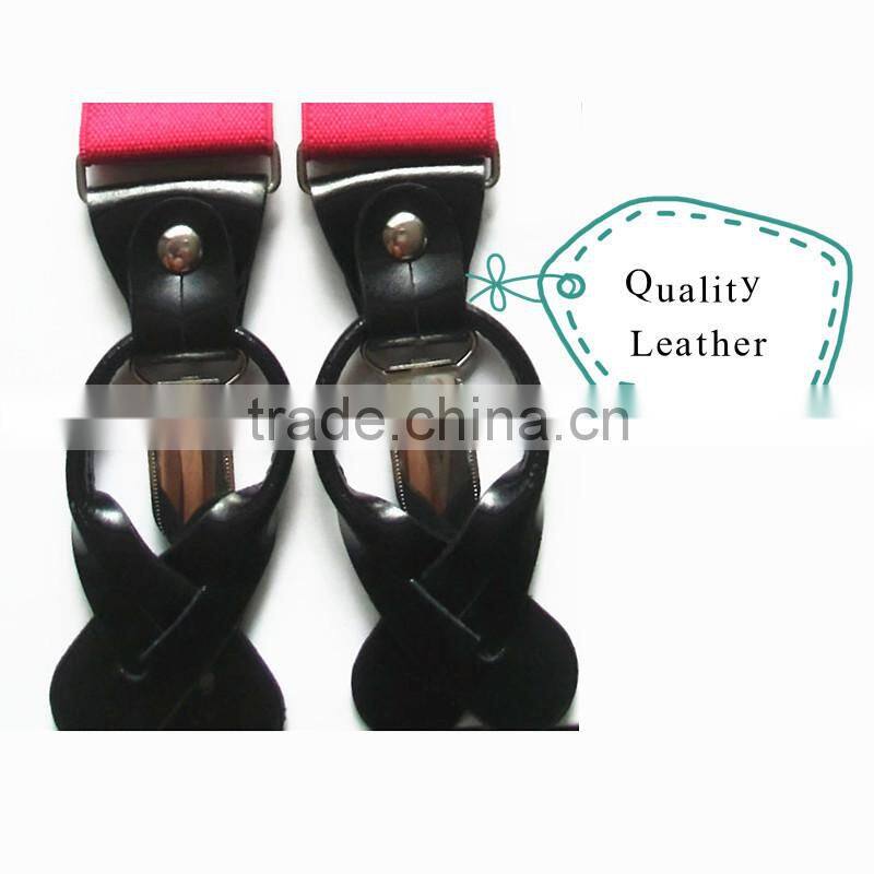 Men's Suspender Belt -Brand Suspender Quality Elastic&Real Leather-3 Clips Men Suspender