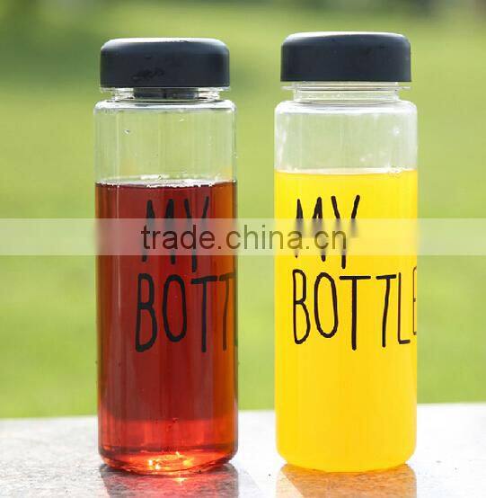 Korea Hot Sale Plastic Sports water bottle 500 ml my bottle With Black Cap