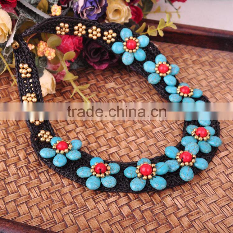 wax cord skyblue tophus hand made necklace for women