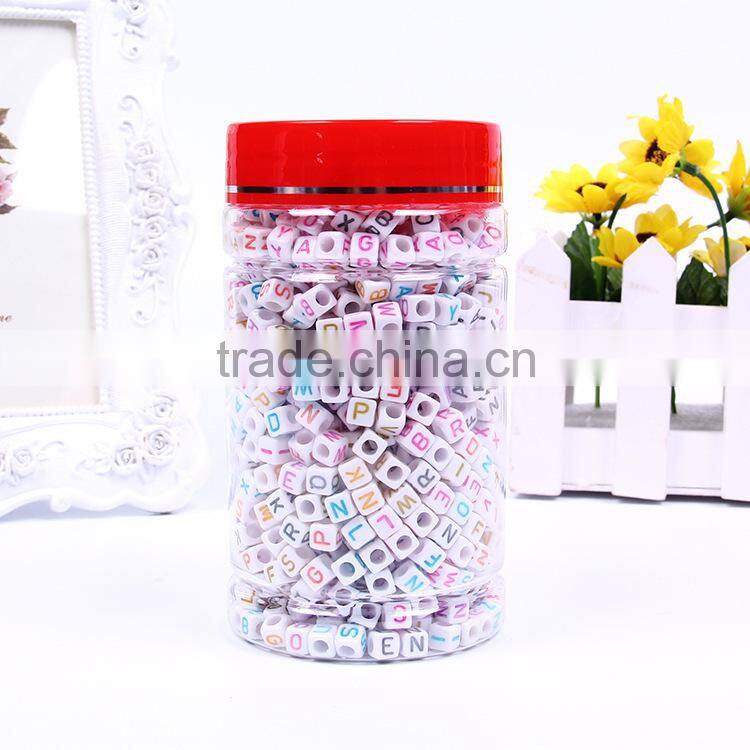 wholesale kids square loose acrylic letter alphabet beads/white beads with colorful letter