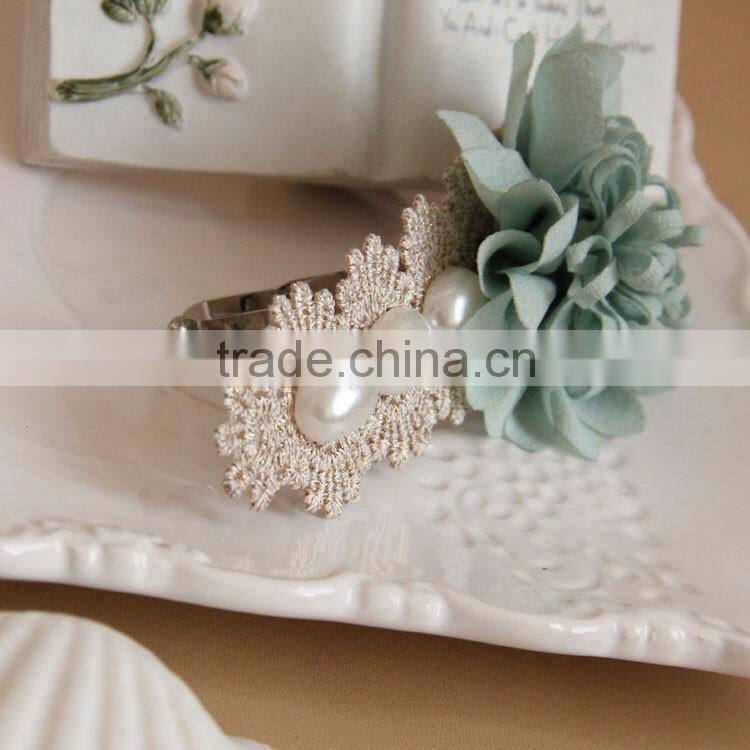 MYLOVE light blue fabric flower hair barrette with pearls for women