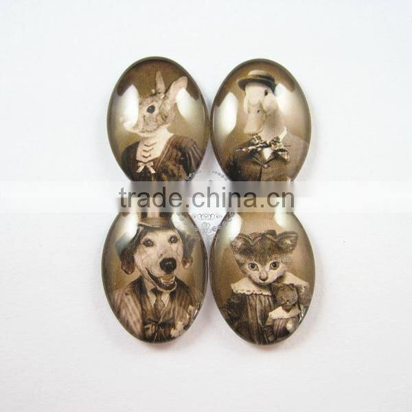 18X25mm vintage style Mr.and Mrs.Animal dog,cat,duck,rabbit couples oval glass cabochon DIY supplies findings 4120056