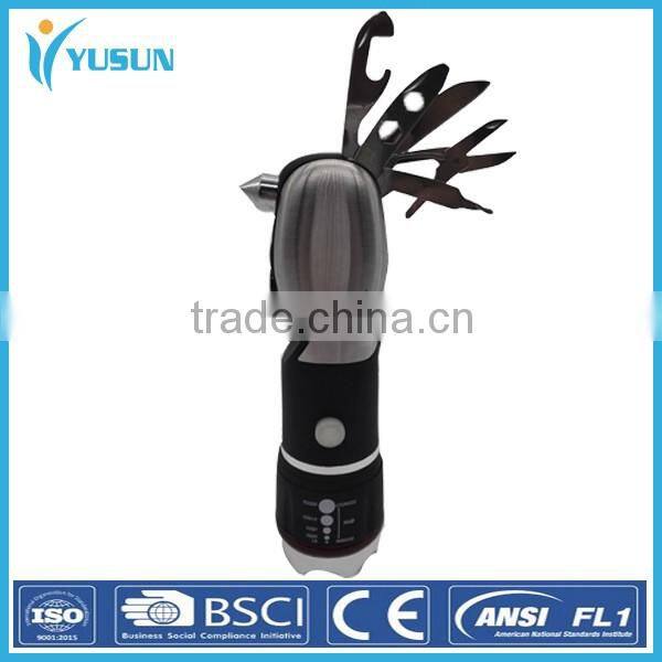 Multifunctional tool flashlight with safety hammer