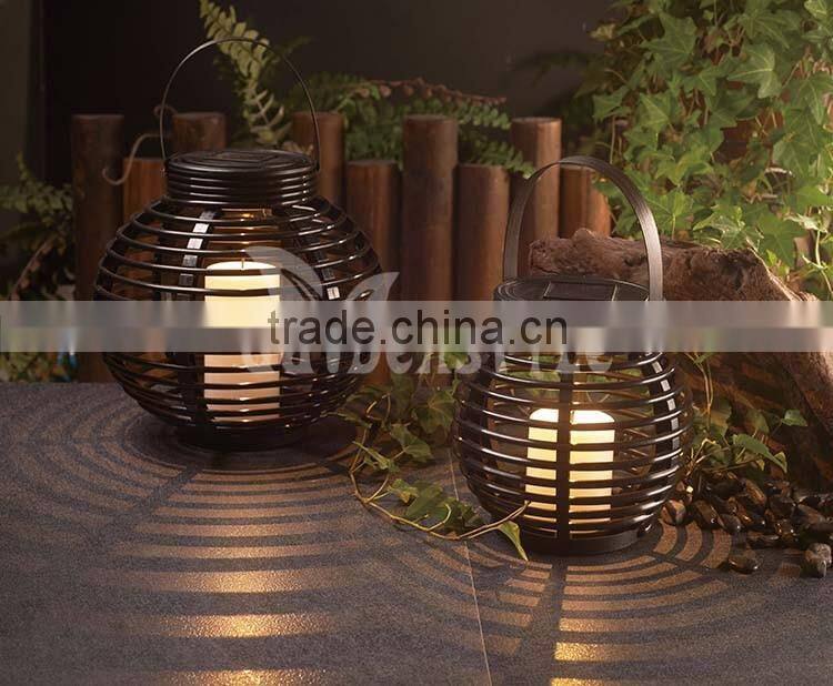 outdoor decoration rattan basket solar power lantern design fashion round led light