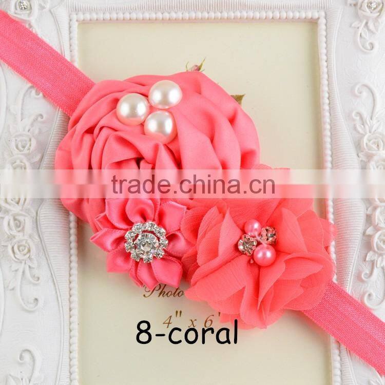 Satin Flower Pearl Headband Baby Headband 2016 QueenBaby Headwear
