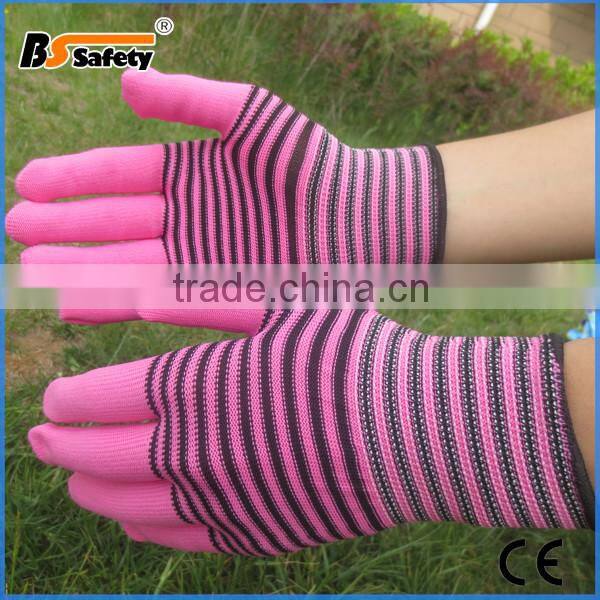 BSSAFETY pink garden glove zebra line nylon gloves