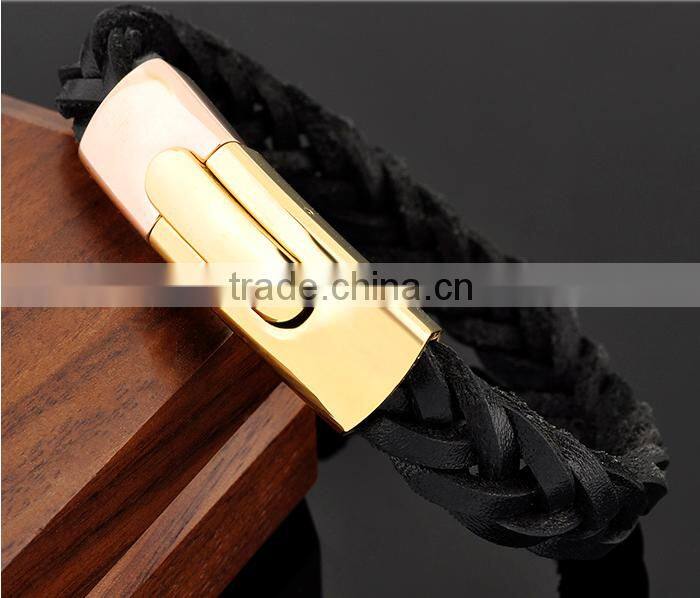 Costume Jewelry Genuine Leather Steel Bracelet