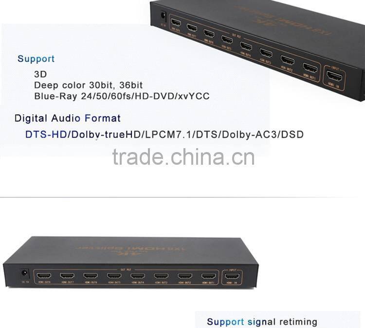 Specialize in 1x8 1080P 1 media box in 8 monitors out splitter machine
