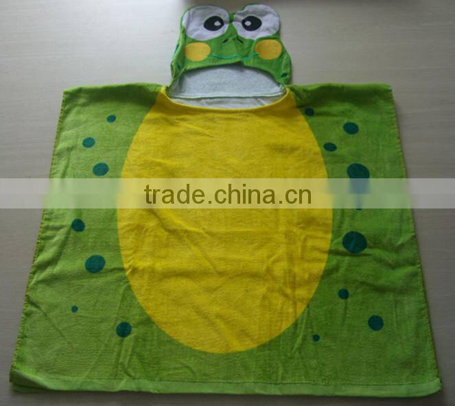 kids poncho towel with hood in cotton velour pink rabbit design