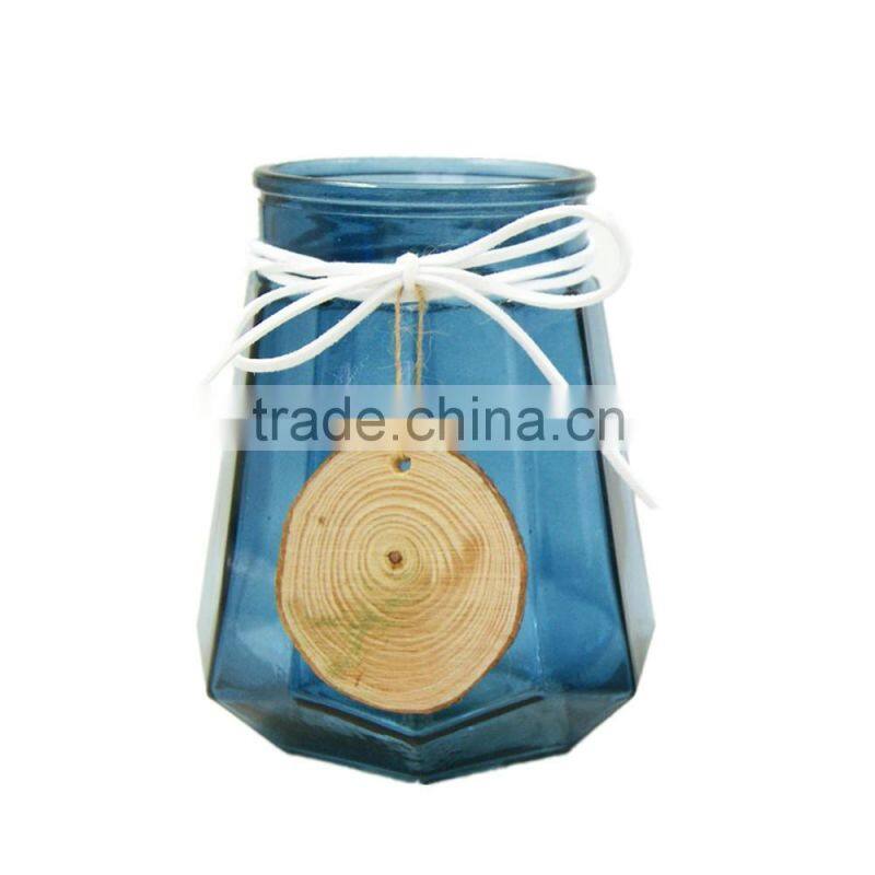 16CH046B recycled Diamond tall shape glass candle holder