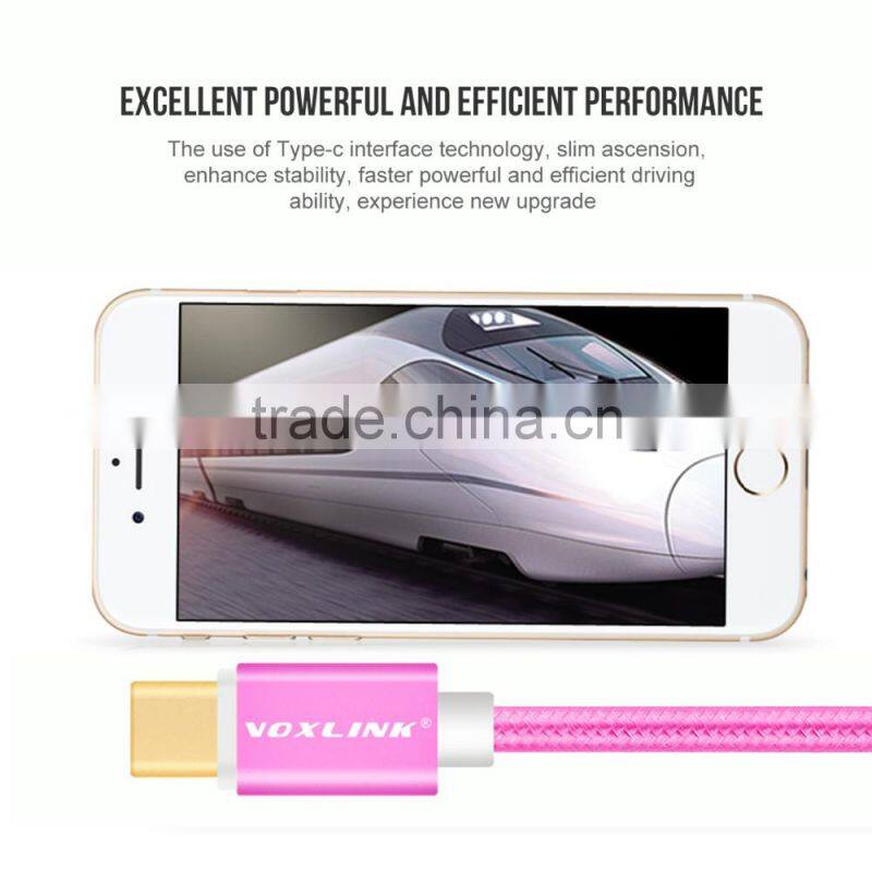 Voxlink 1m TYPE-C Male to Male Mobile Phone Data Cable Charging Cable Nylon Braided Metal Wire Type C to Type C Cable