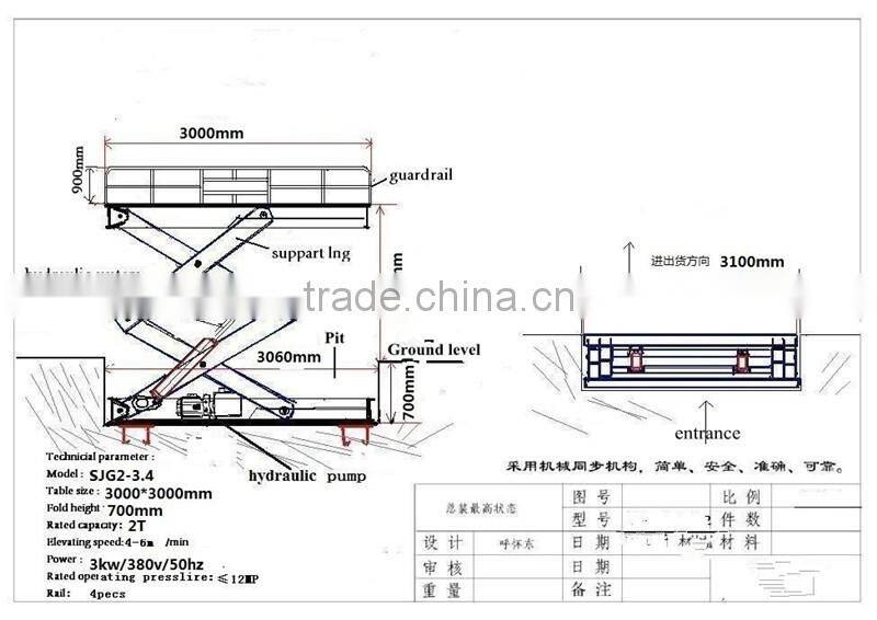 Stationary Scissor Cargo Lift Table 2000kg Capacity, 3.4m Height