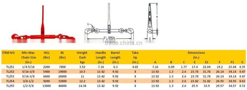 High strength forged Rigging hardware ratchet type load binder with hook