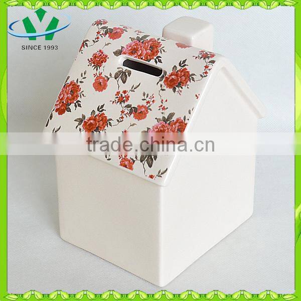 Yscb-8 ceramic house shape custom money box