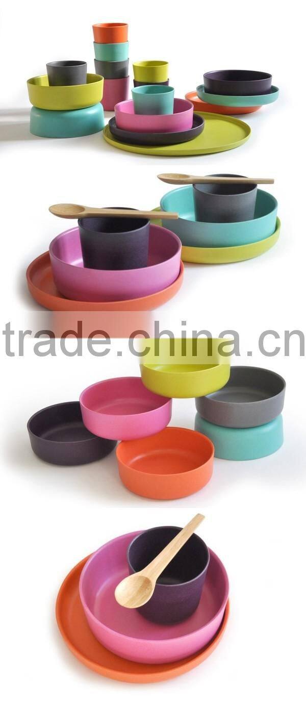 cute carton crab kids dinner set,bamboo fibre plate&bowl&tumbler&spoon&fork dinner set