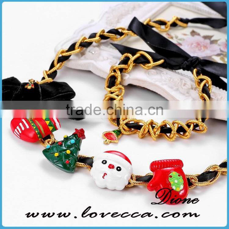 Black ribbon bow tied girl's love handmade DIY Christmas theme bracelets