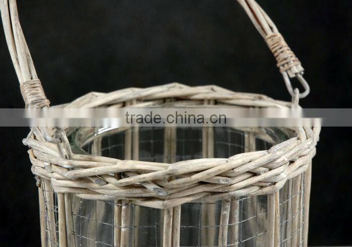 Newest romantic willow wicker candle holder for table and home decoration with handle and wire frame/ home decoration/bath relax