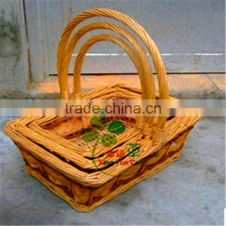 Vintage cheap wicker round gift basket with handle set of 3/ christmas gift basket