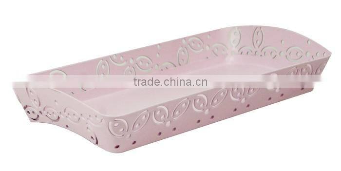 Metal Carved Hollow Flower Pattern Desk Organizer Pen Holder Tray