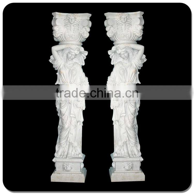 Garden decoration hot sale stone carvings and sculpture column with woman statue sculpture