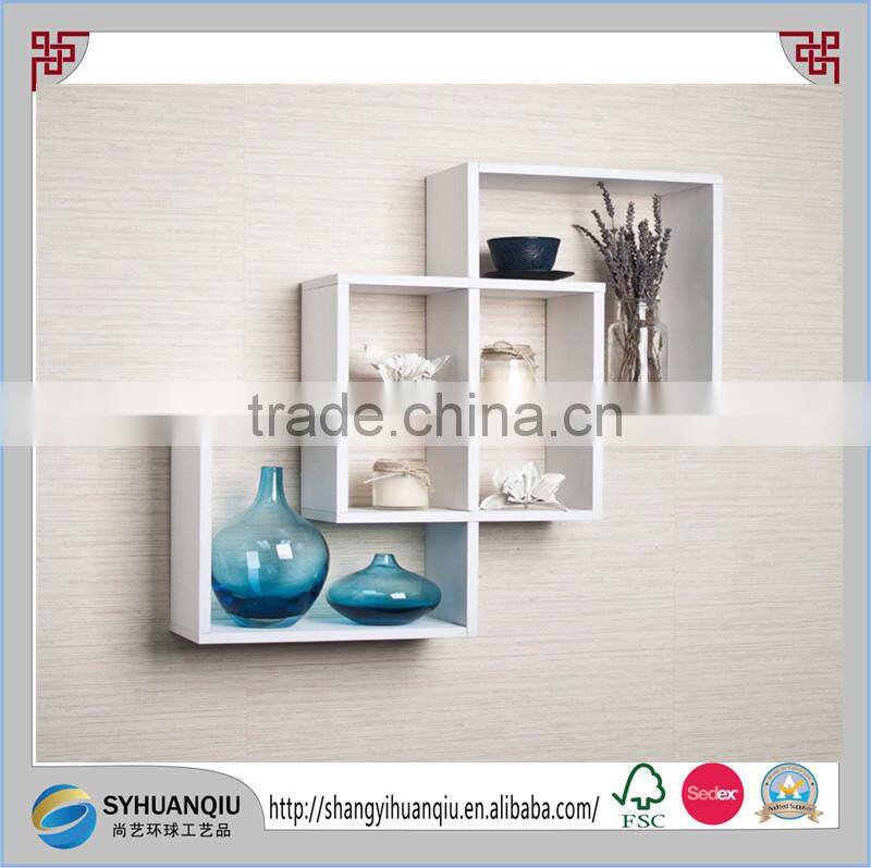 Wood Wall Shelf Intersecting Boxes Decorative Ledge Home Display Decor White New