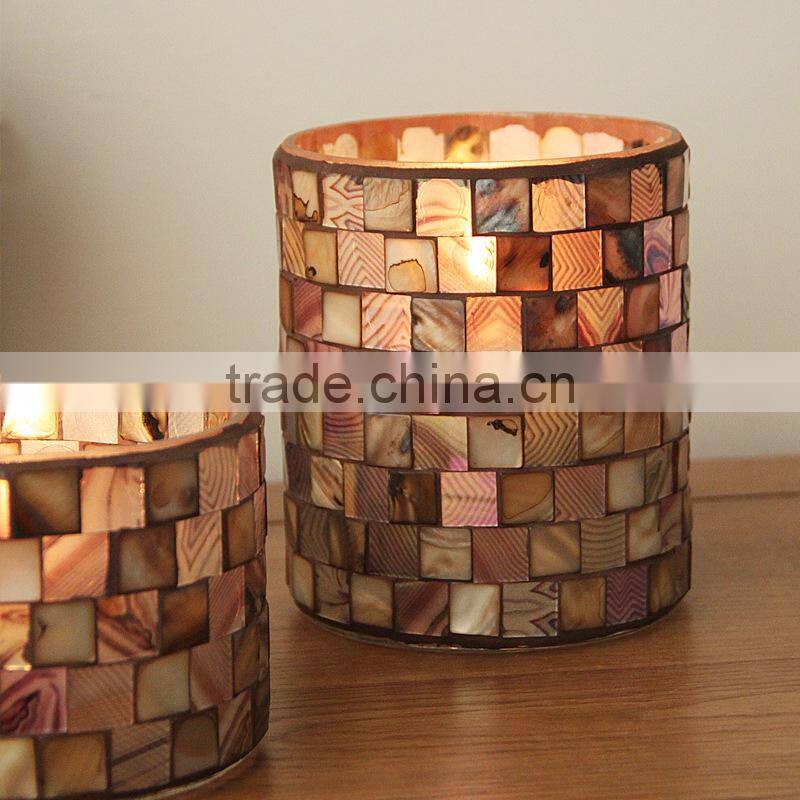 Mosaic Glass Candle Holder Coffee Color Shell Votive Candle Holder