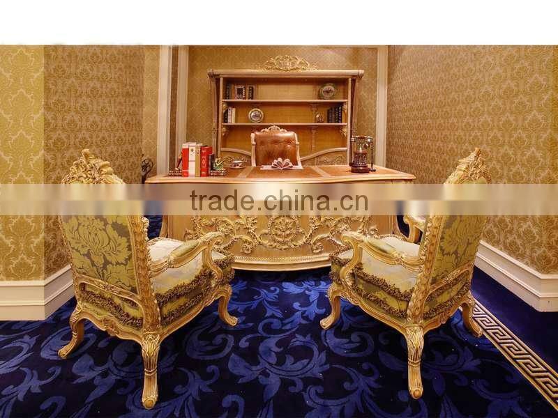Bisini Office Furniture Executive Desk Set,Antique Hand Carved Office Desk Furniture, Office Desk,Chair and Bookcase,(BF08-0260)