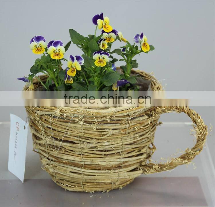 Nature rattan cup shape garden plant with wicker planter boxes