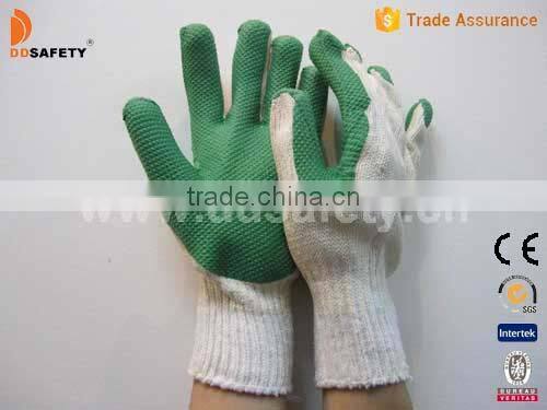 DDSAFETY 2017 Hot Sale Working Glove Natural Rubber Palm Coated Cotton Glove Abrasion Resistant Cotton With Green Rubber Glove