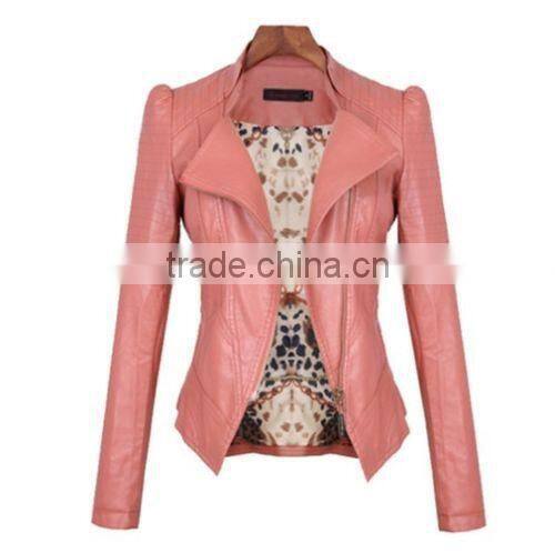 2014 New Women's jackets Short Slim Collar motorcycle leather jacket coat