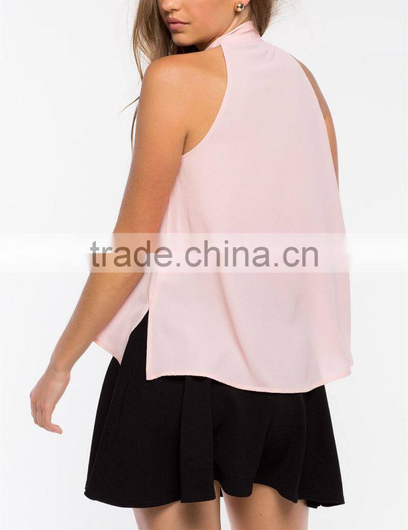 2016 Fashion Ladies Tie Neck Blouse Cami Top HST8044