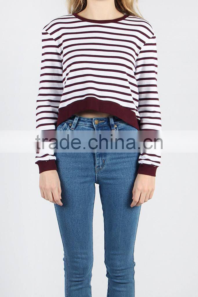 Wholesale fashion comfort color stripe fabric cropped sweatshirts