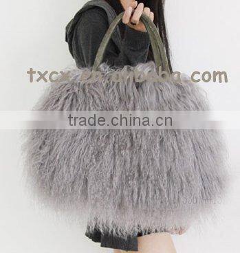 CX-H-24F Newest Fashion Real Tibetan Lamb Fur Lady Handbag Female Bag