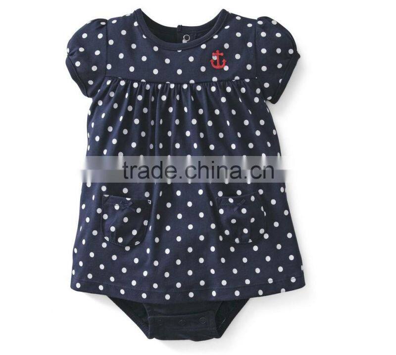 Wholesale high quality 100% cotton polka dot sun suit dress baby girl romper for kids little dress