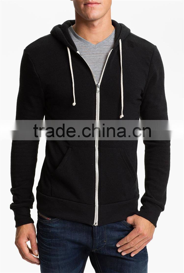 Mens 100% Cotton Pocket Customized Wholesale Plain Black Hoodie
