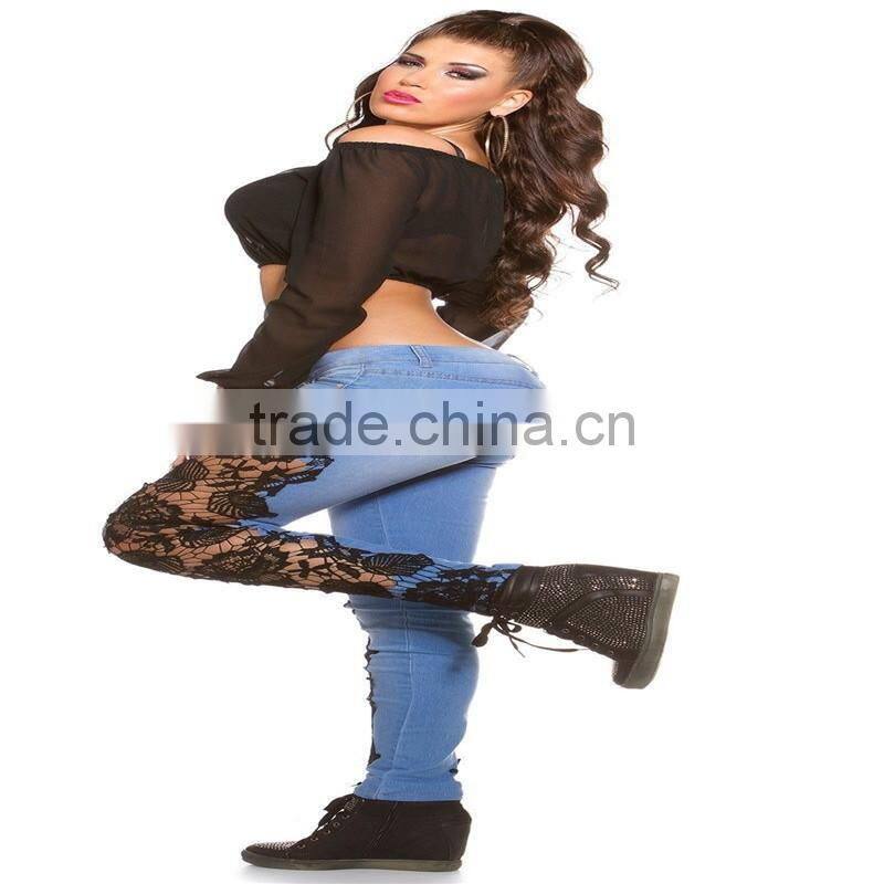 women brand pants Ladies Casual white and black with waist-length Ripped distressed female jeans