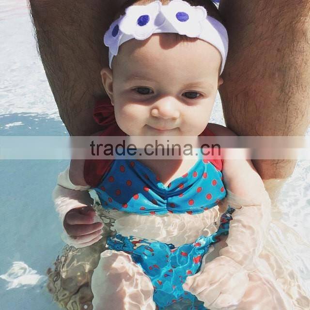 Children kids knit bikini beachwear swimwear 2016 high waist solid color polka dot swimsuit bathing suit