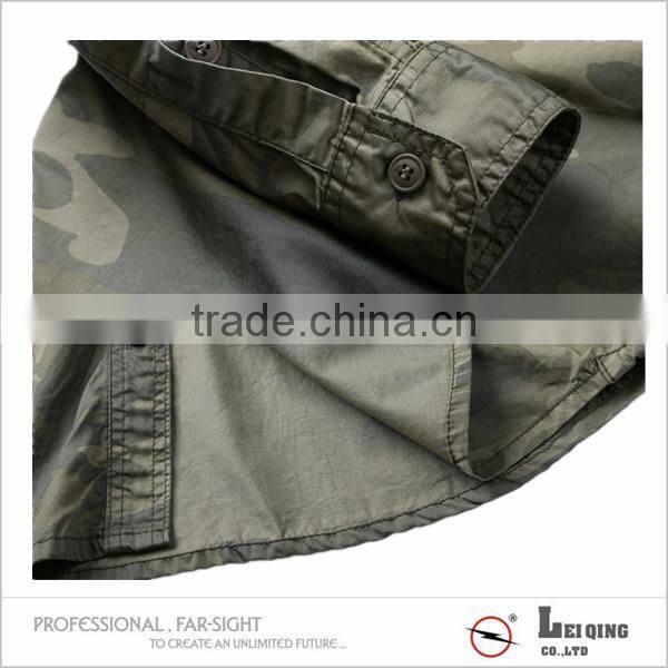 Cotton fashion olive green military style long sleeve shirt