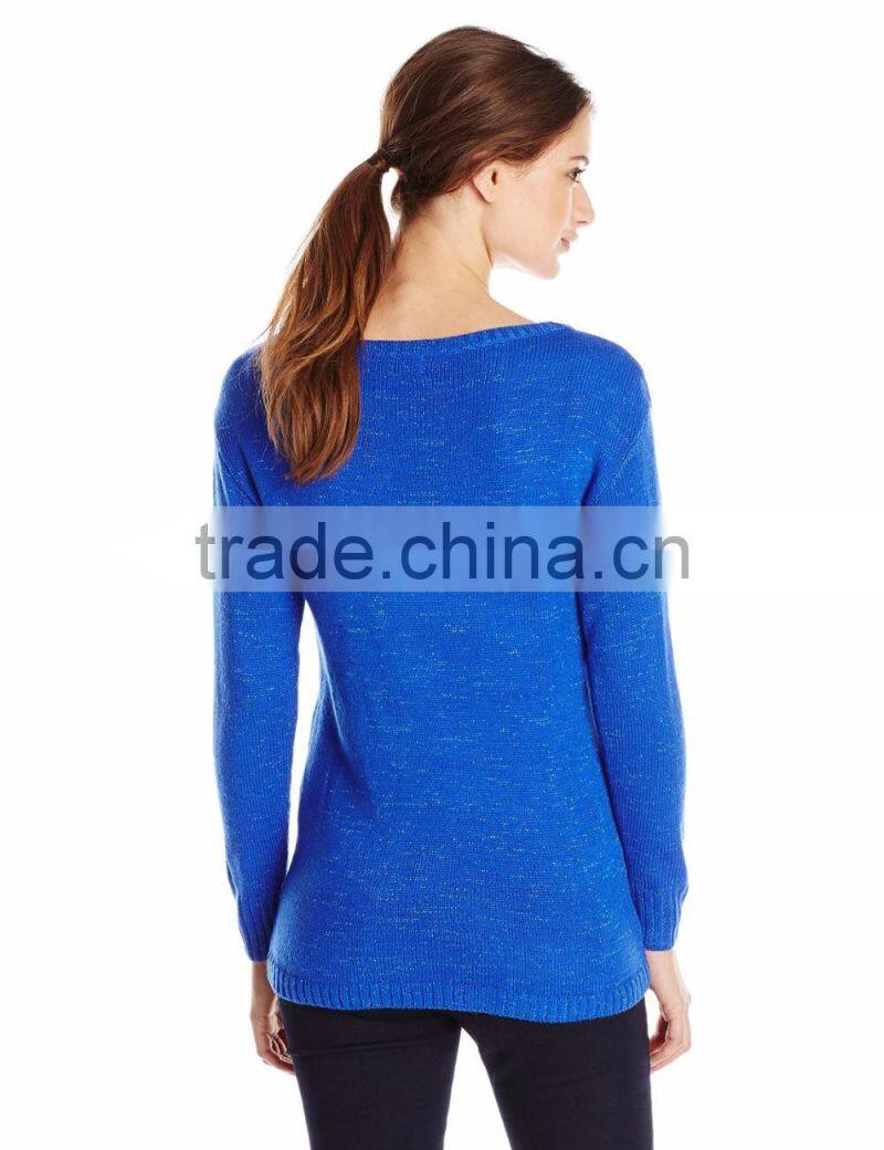 Women Blue Sweater Christmas Dog Pattern Christmas Sweater Unisex