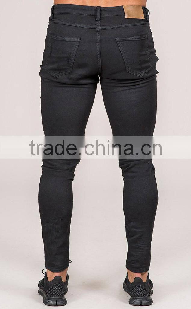 Hot Style Bleach Wash Raw Edged Damaged Cotton Denim Urban Jeans Mens